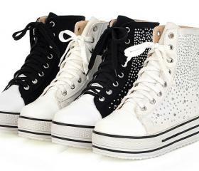 Black And White Rhinestone Rivets Sneaker Boots on Luulla