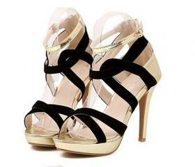 black and gold high heel sandals