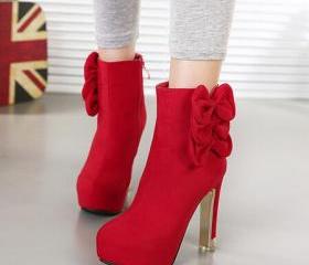 Elegant Red Bow Knot Design Fashion Boots on Luulla