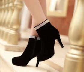 Rhinestone Embellished Classy Black Fashion Boots on Luulla
