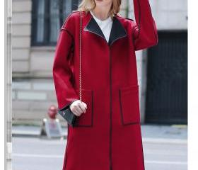 Elegant Red Women Winter Coat Slim Long Coat on Luulla