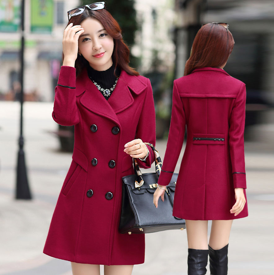 Wine Red Double Breasted Winter Coat