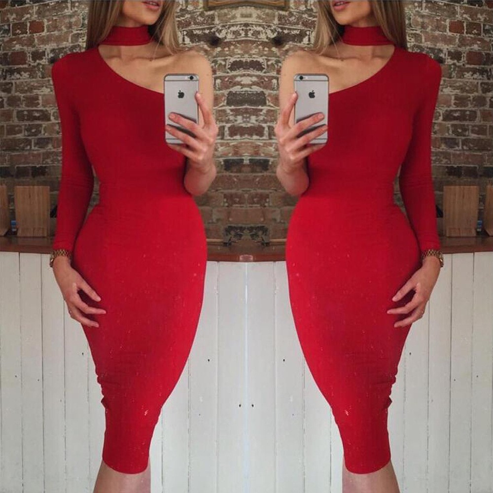 Red One Shoulder Body Con Dress