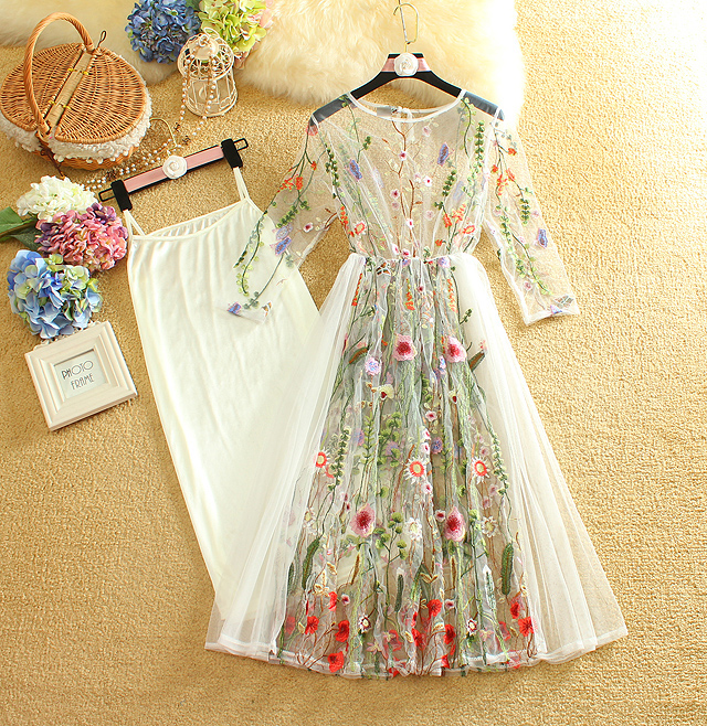 Floral Lace and Chiffon Embroidery Party Dress