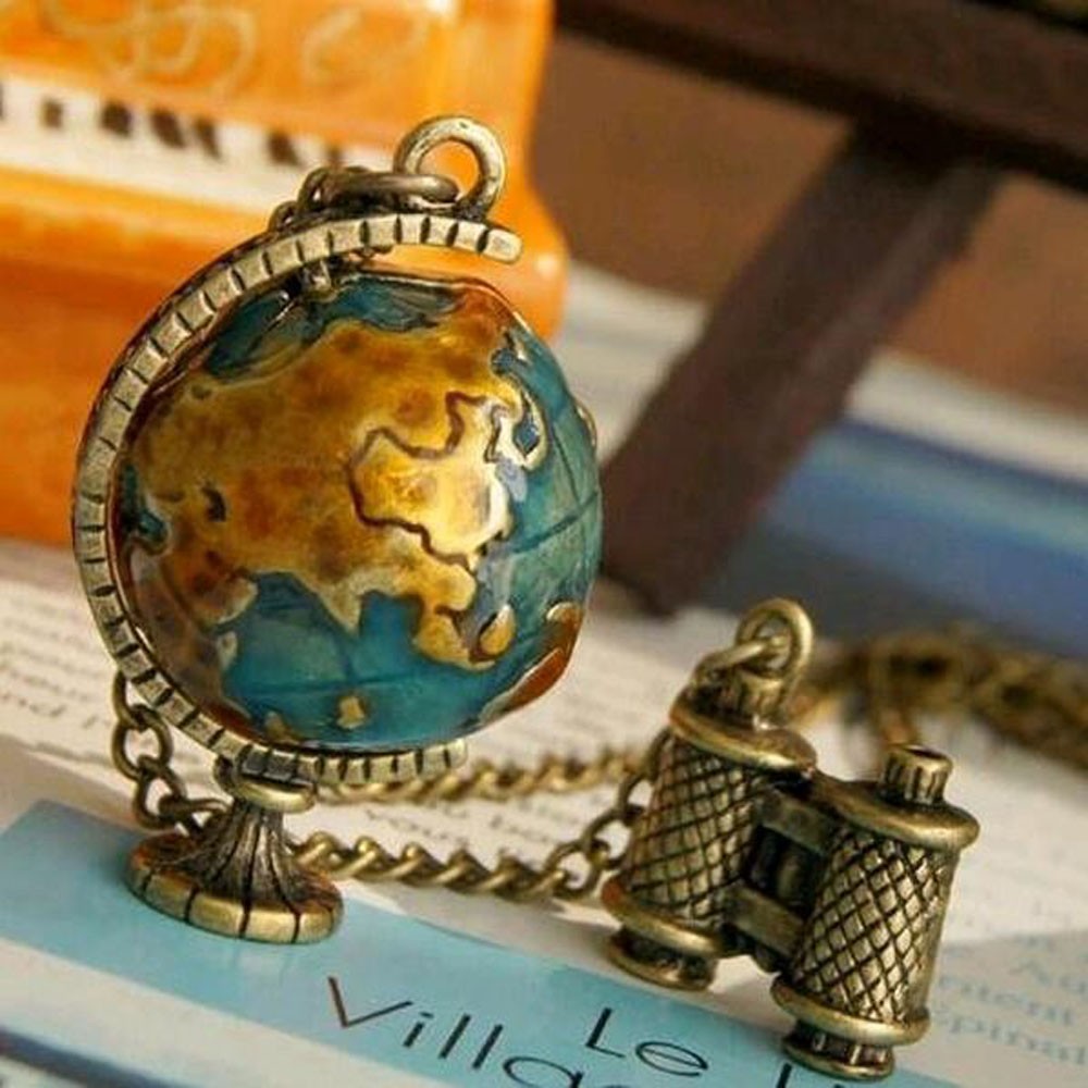 Travel Theme World Globe And Binoculars Charm Necklace