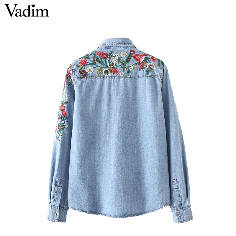 Floral Embroidery Denim Top on Luulla