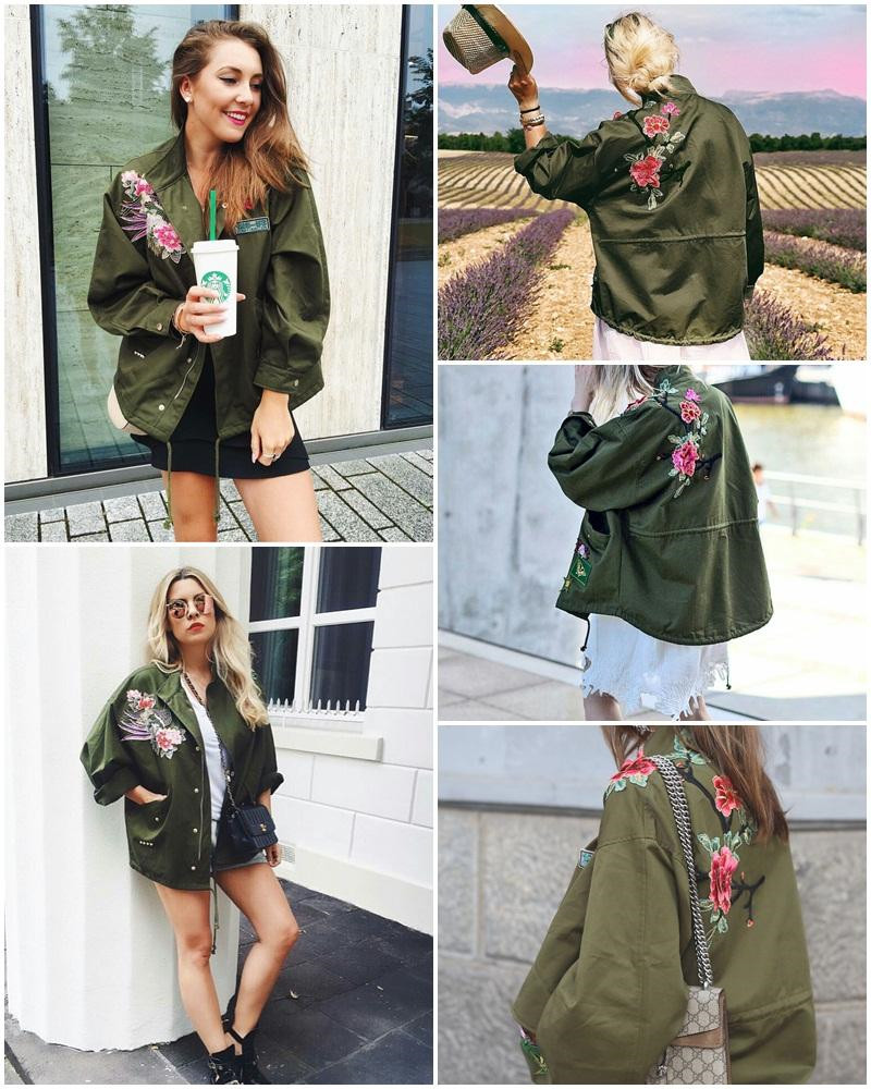 army green floral jacket