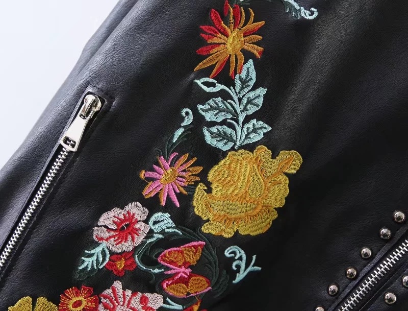 Rivets Black Floral Embroidery Jacket on Luulla