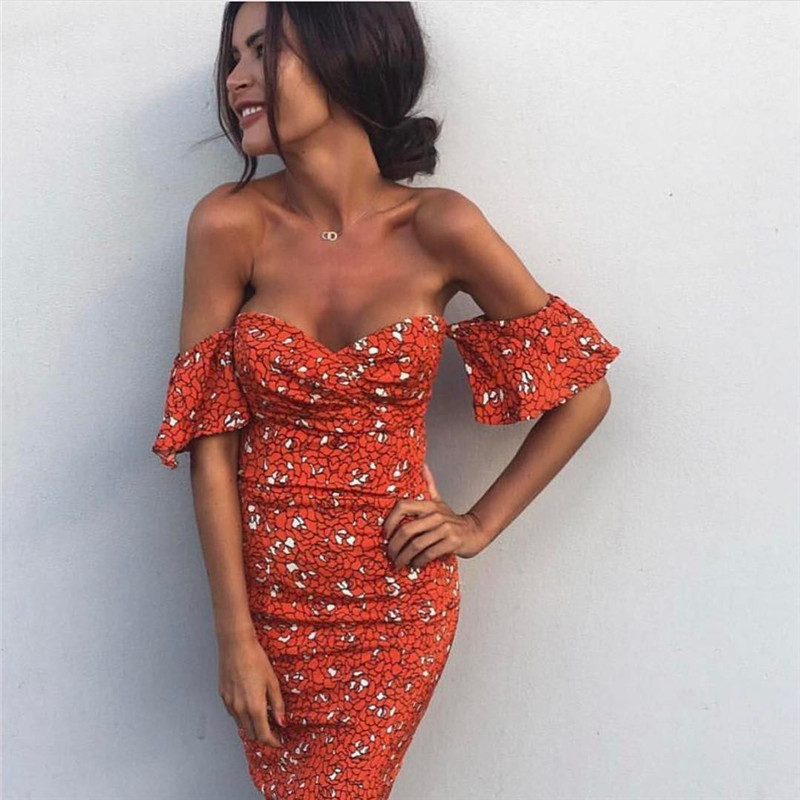 Gorgeous Off Shoulder Printed Bodycon Dress