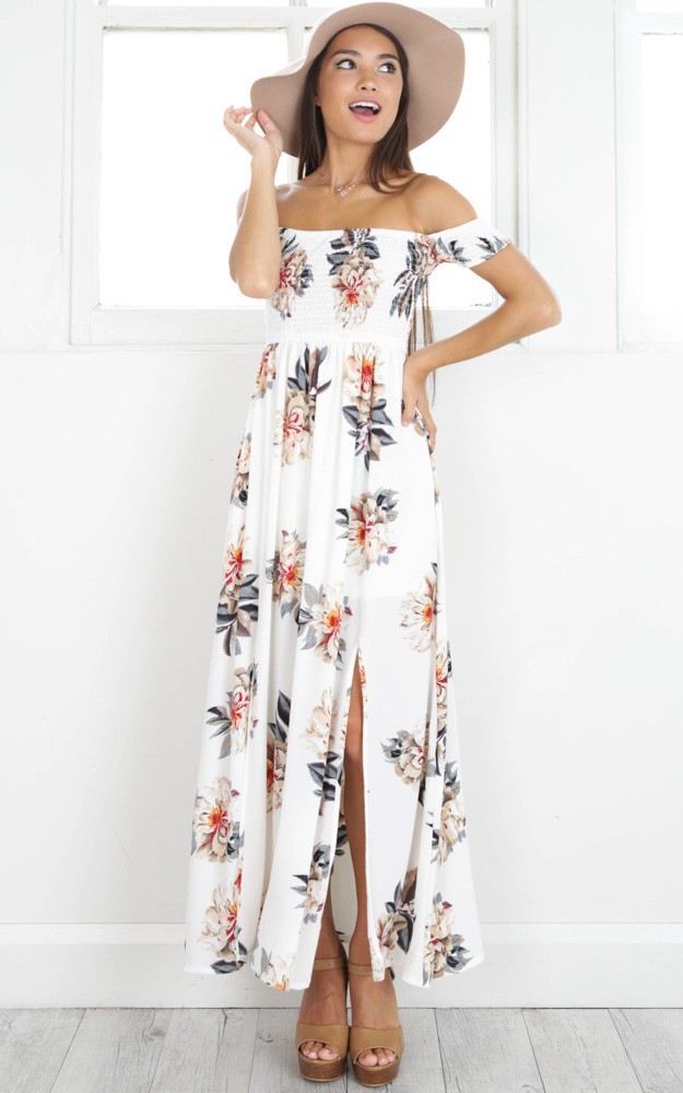 off the shoulder maxi dress boho