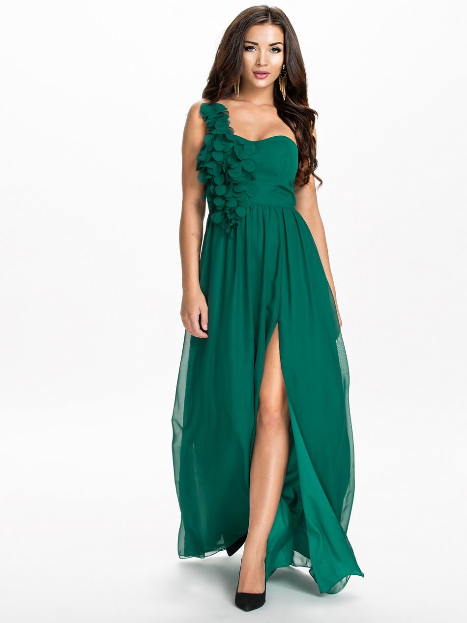 One Shoulder Chiffon Long Dress In Green And Black on Luulla