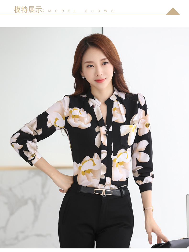 Chic Floral Print Chiffon Blouse In Black And White