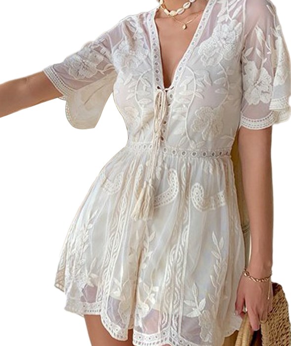 Gorgeous Deep V Neck Lace Romper on Luulla
