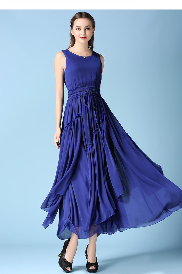 Elegant Blue Chiffon Summer Long Dress on Luulla