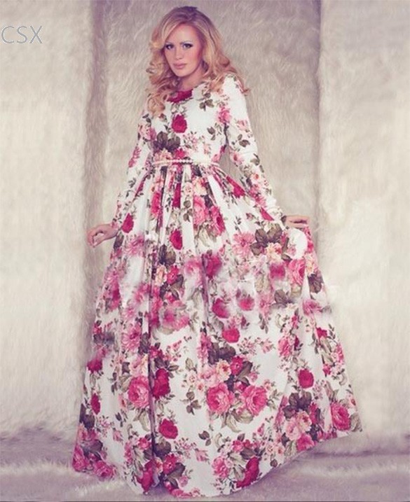 Beautiful Long Sleeve Floral Print Maxi Dress