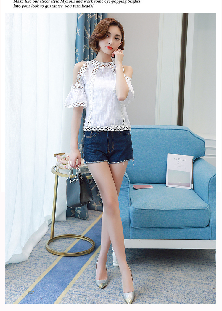 White Off Shoulder Flare Sleeve Lace Blouse on Luulla