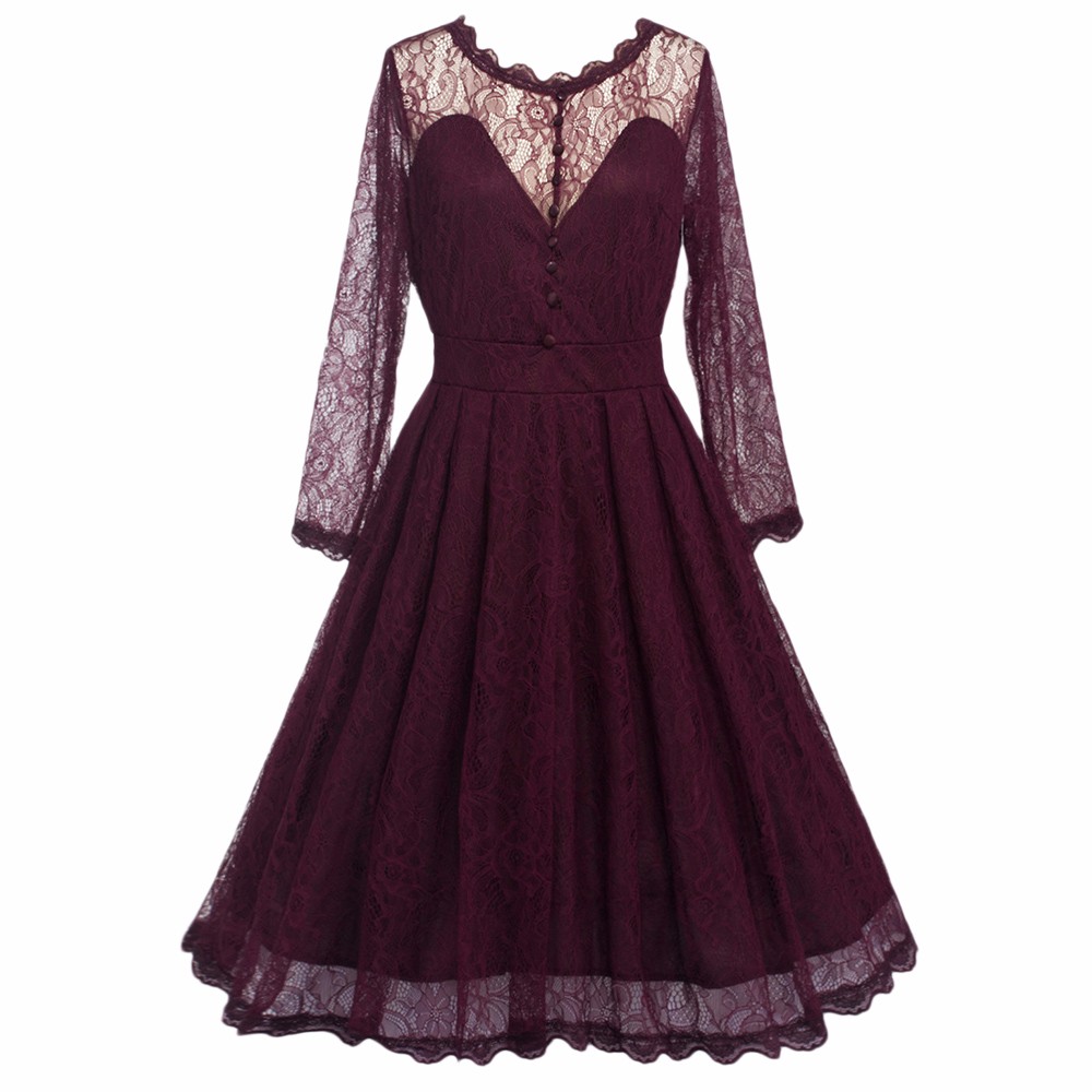 Elegant Lace Patchwork Ball Gown Long Sleeve Vintage Style Dress on Luulla