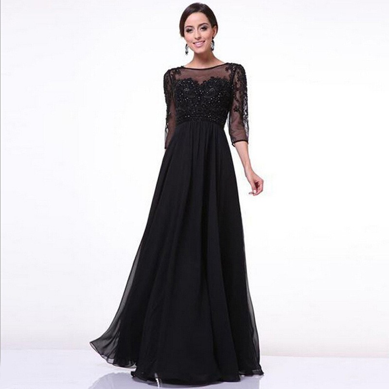 Summer Elegant Lace Mesh Patchwork Evening Black Prom Dress on Luulla