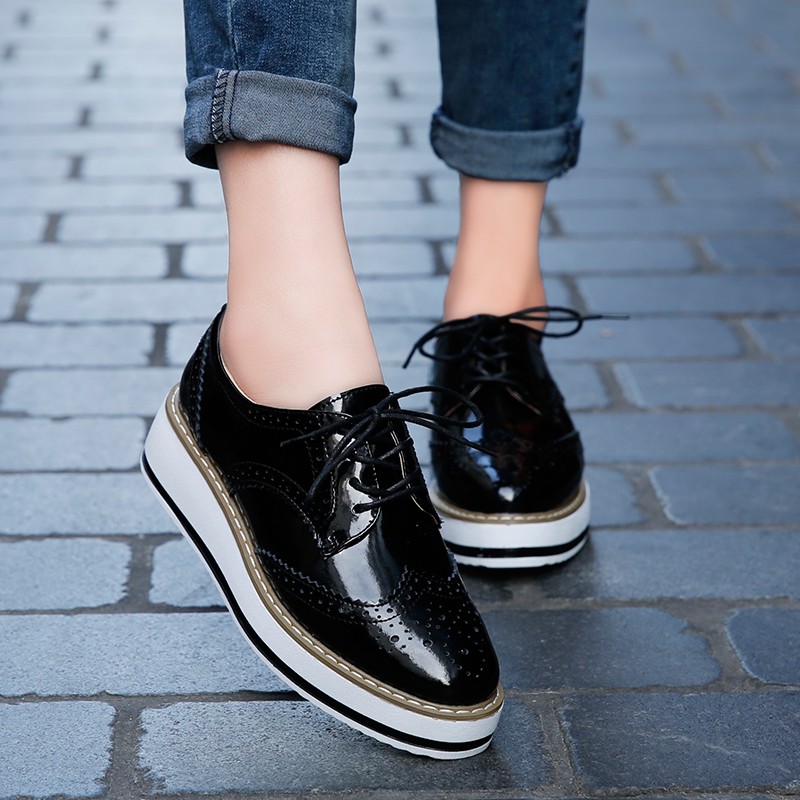 women's platform oxford lace up shoes