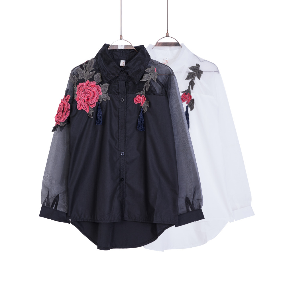 Classy Floral Embroidery Long Sleeve Tops