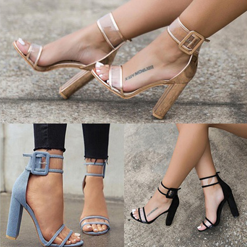 Sexy Ankle Strap Transparent Style High Heels Fashion Sandals