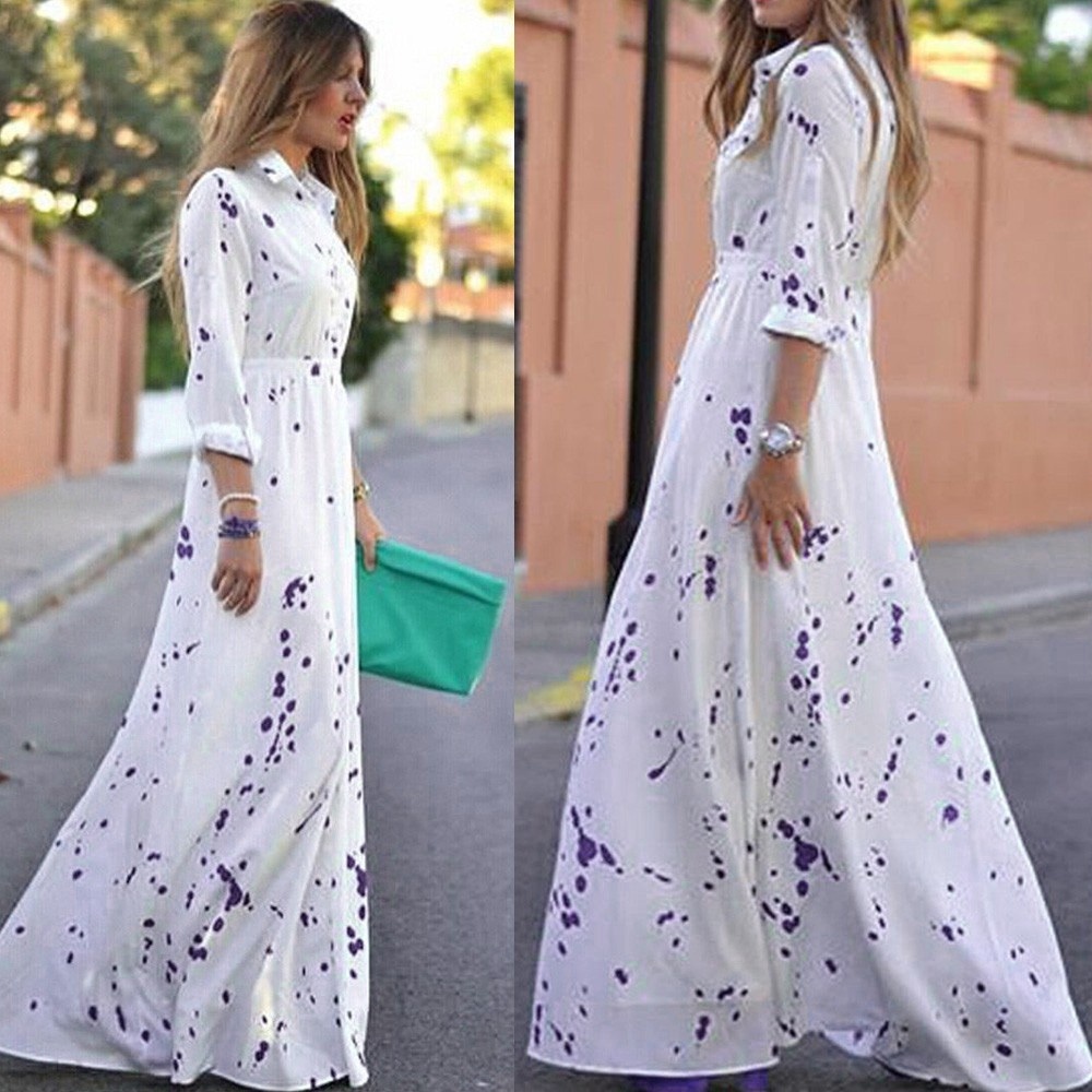 Elegant Long Sleeve White Chiffon Maxi Dress on Luulla