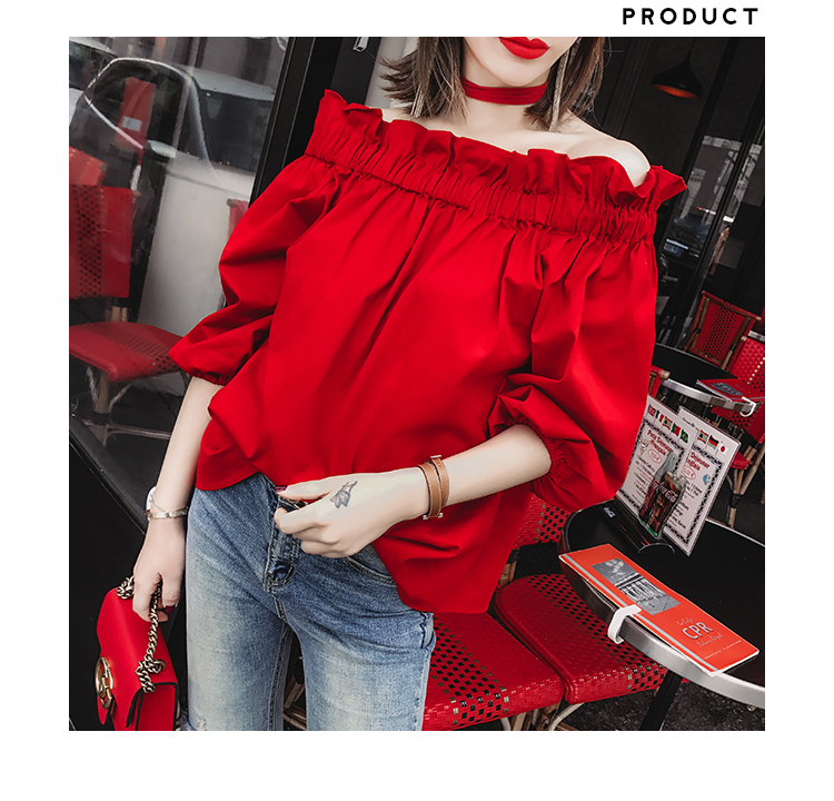 Off Shoulder Ruffled Red Strapless Blouse