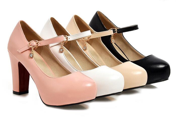 Thick Heel leather Ankle Strap Charmed High heels Fashion Shoes