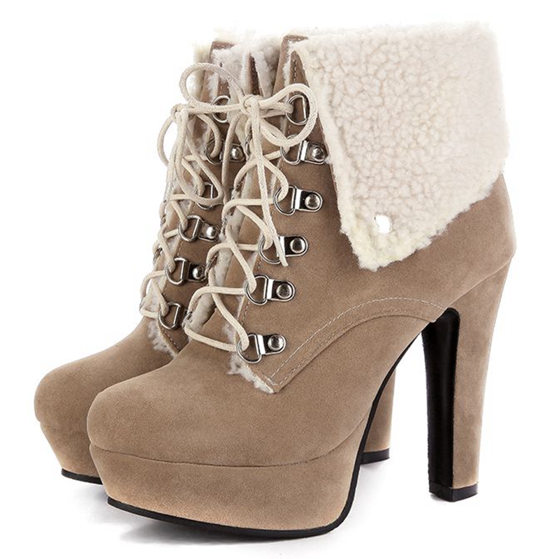 Lace Up Warm Winter Platform Boots on Luulla