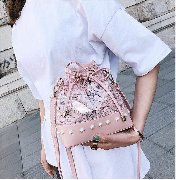 Gorgeous Lace And Leather Pearl Rivet Crossbody Bag Shoulder Bag