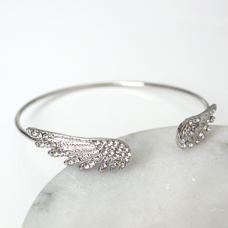 Silver Crystal Adjustable Angel Wings Bracelet on Luulla