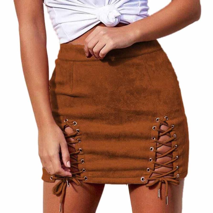 Sexy Suede Casual Lace Up Skirts