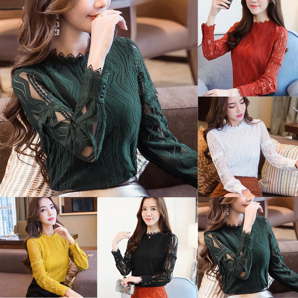 Chic Long Sleeve Lace Blouse