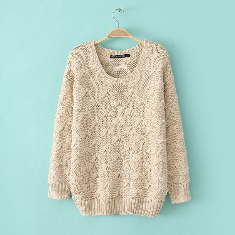 Pearl Studded Knitted Pullover Sweater on Luulla