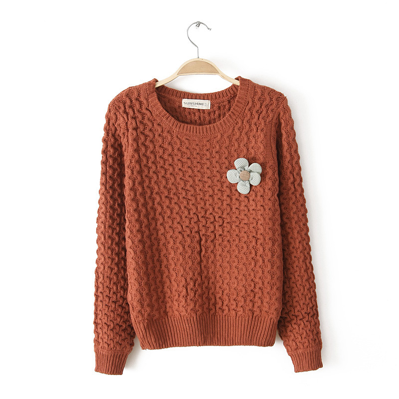 Adorable Flower Design Knitted Pullover on Luulla