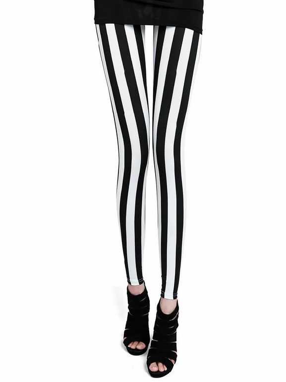 Stylish Black&white Stripes Stretchy Leggings