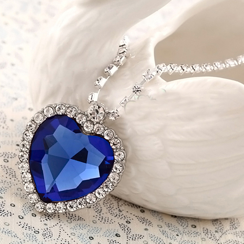 Blue Diamond Embellished Heart Shaped Crystal Necklace On Luulla