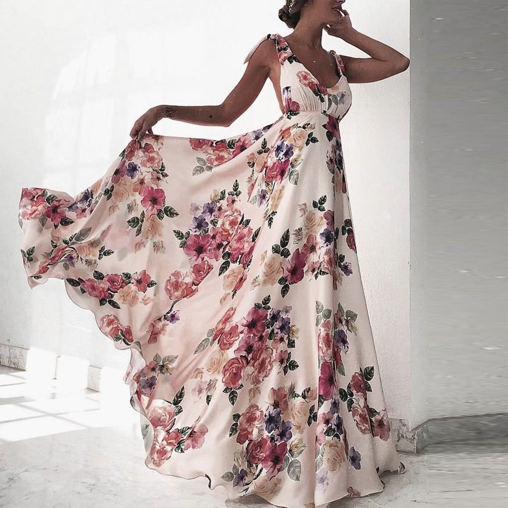 floral spaghetti strap maxi dress