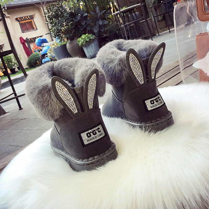 Rhinestone Rivet Warm Faux Fur Ankle Winter Boots