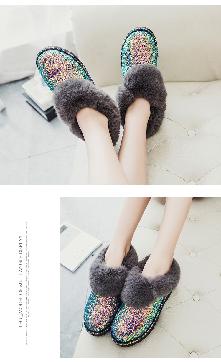 Beautiful Sequins Faux Fur Warm Winter Boots