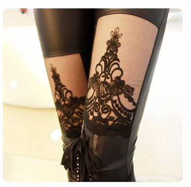 Sexy Lace Detail Black Leggings