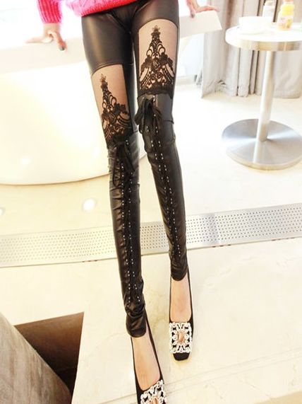 Sexy Lace Detail Black Leggings on Luulla