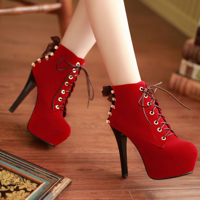 Red suede high heels