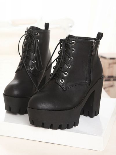 Street Style Black Chunky Heel Boots on Luulla