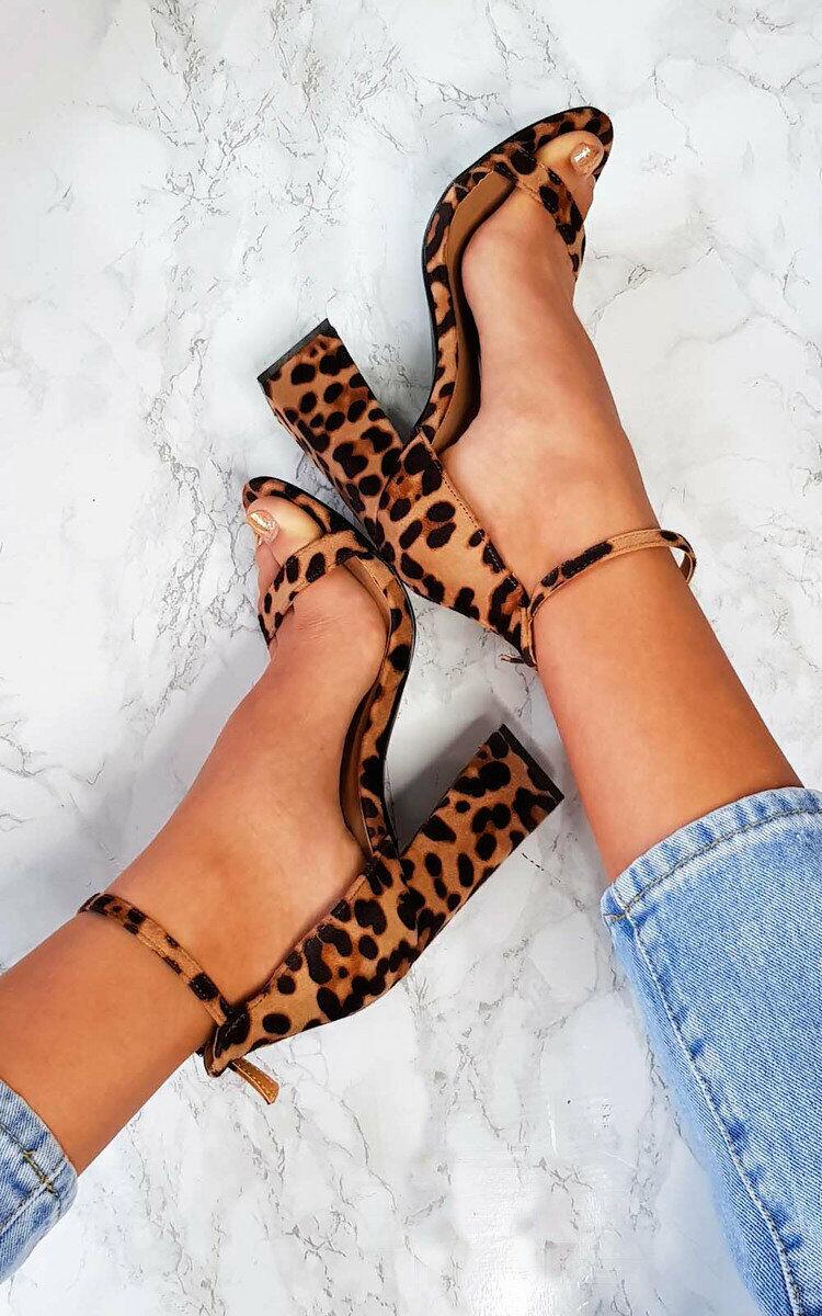 Leopard Print Peep Toe Buckle Strap High Heels Sandals