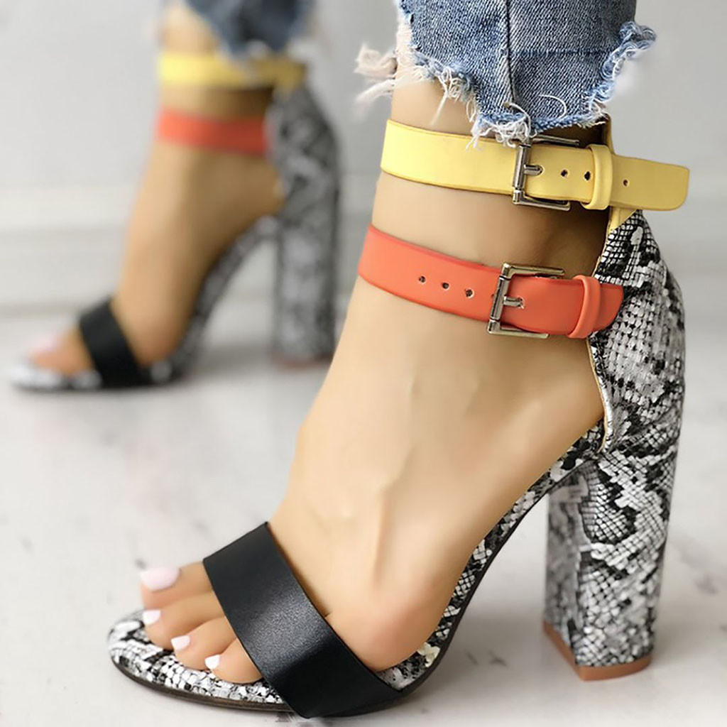 Color Block Peep Toe High Heels Sandals