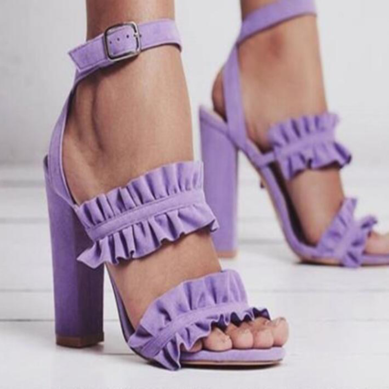 Sexy Summer Ruffle Block Heels Sandals