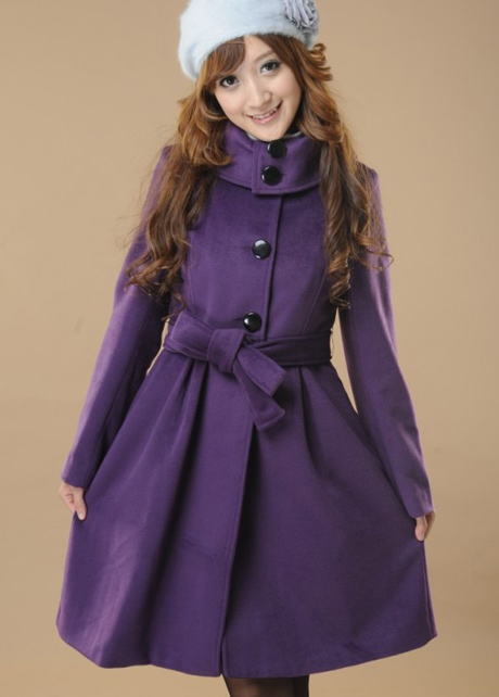 Cute Purple Cashmere Long Coat