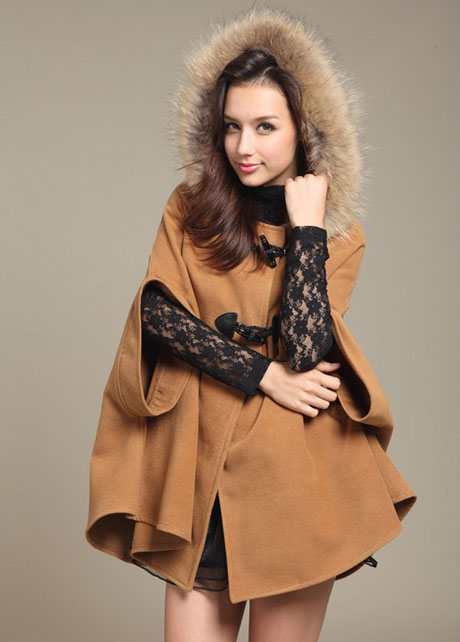 Faux Fur Design Light Tan Fashion Coat