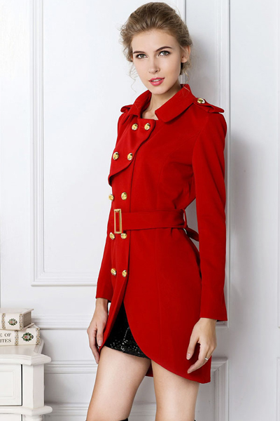 Double Breasted Sexy Red Trench Coat on Luulla